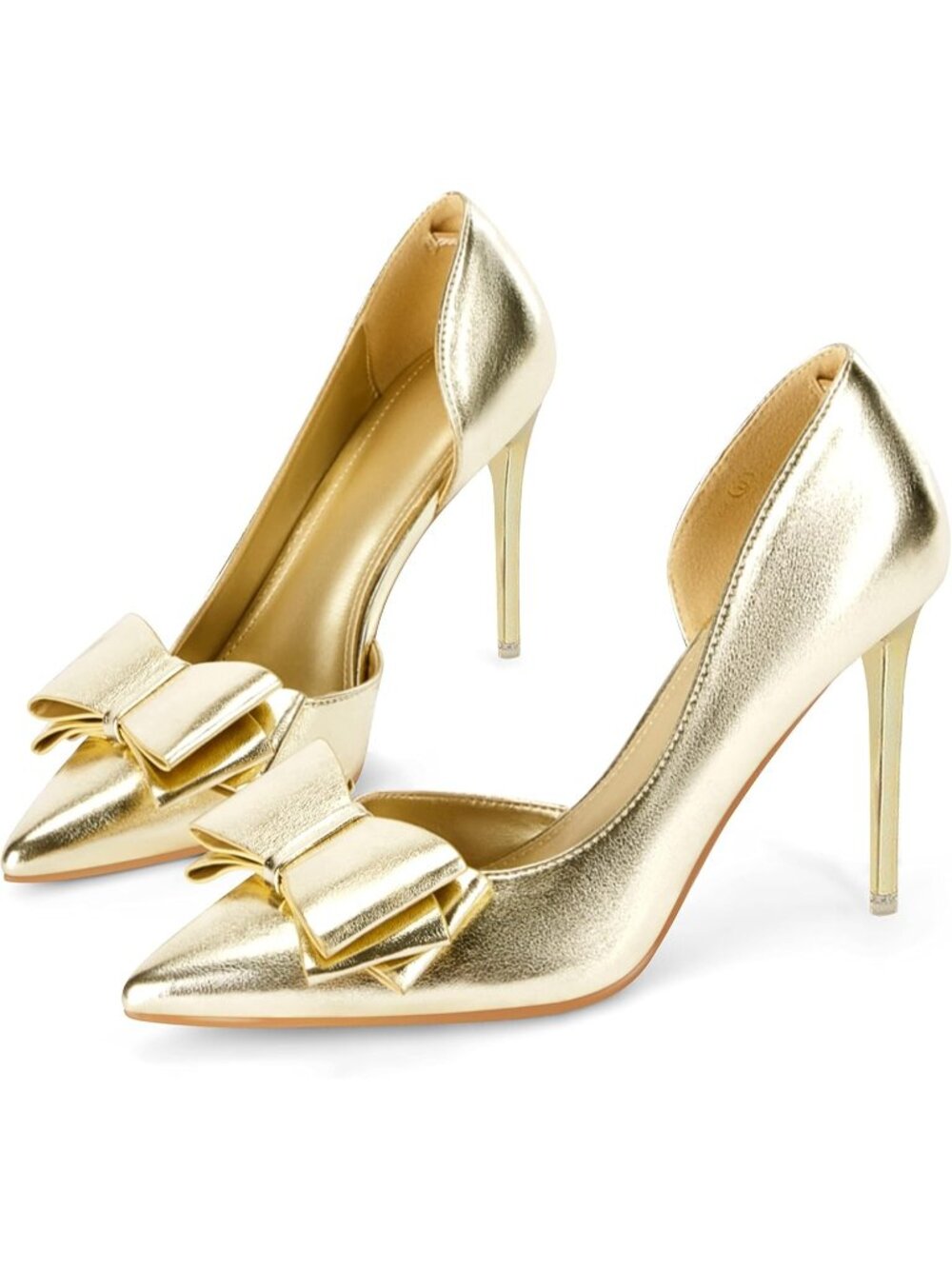 Women's Gold Faux Leather Stylish Closed Pointed Toe Stiletto Slip on Pumps